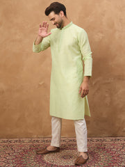 Men Green Silk Blend Solid Embroidered Straight Kurta-MKU1451