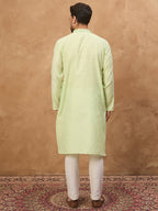 Men Green Silk Blend Solid Embroidered Straight Kurta-MKU1451