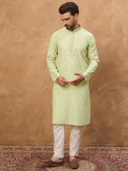 Men Green Silk Blend Solid Embroidered Straight Kurta-MKU1451