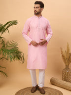 Men Pink Silk Blend Solid Embroidered Straight Kurta-MKU1454