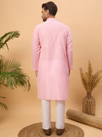 Men Pink Silk Blend Solid Embroidered Straight Kurta-MKU1454