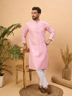 Men Pink Silk Blend Solid Embroidered Straight Kurta-MKU1454