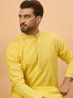 Men Yellow Silk Blend Solid Embroidered Straight Kurta-MKU1455