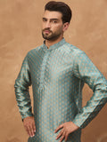 Men Blue Silk Blend Solid Woven Design Straight Kurta-MKU1457