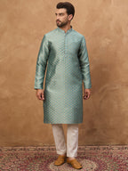 Men Blue Silk Blend Solid Woven Design Straight Kurta-MKU1457
