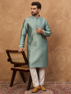 Men Blue Silk Blend Solid Woven Design Straight Kurta-MKU1457
