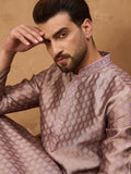 Men Mauve Silk Blend Solid Woven Design Straight Kurta-MKU1458