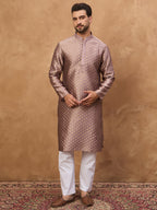 Men Mauve Silk Blend Solid Woven Design Straight Kurta-MKU1458