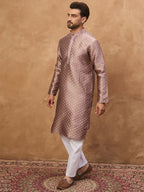 Men Mauve Silk Blend Solid Woven Design Straight Kurta-MKU1458