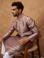 Men Mauve Silk Blend Solid Woven Design Straight Kurta-MKU1458