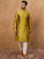 Men Yellow Silk Blend Solid Woven Design Straight Kurta-MKU1459