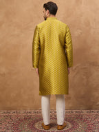 Men Yellow Silk Blend Solid Woven Design Straight Kurta-MKU1459