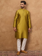 Men Yellow Silk Blend Solid Woven Design Straight Kurta-MKU1459