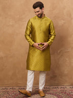 Men Yellow Silk Blend Solid Woven Design Straight Kurta-MKU1459