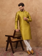 Men Yellow Silk Blend Solid Woven Design Straight Kurta-MKU1459