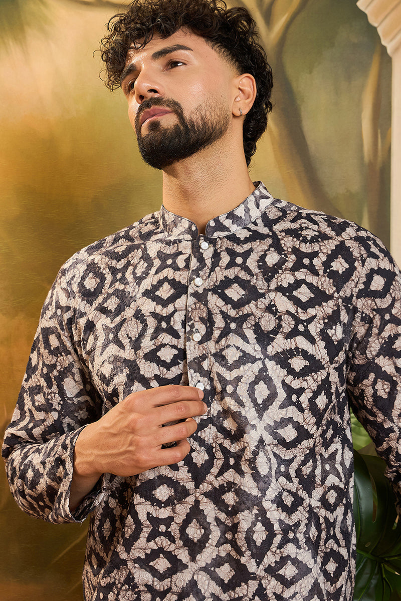 Blue Cotton Batik Embroidered Straight Kurta MKU1460