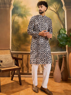 Men Blue Pure Cotton Batik Embroidered Straight Kurta with Trouser-MKSET1460