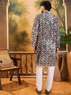 Men Blue Pure Cotton Batik Embroidered Straight Kurta with Trouser-MKSET1460