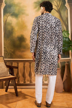Blue Cotton Batik Embroidered Straight Kurta MKU1460
