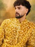 Men Yellow Pure Cotton Shibori Embroidered Straight Kurta with Trouser-MKSET1462