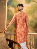 Men Orange Silk Blend Batik Embroidered Straight Kurta with Trouser-MKSET1463