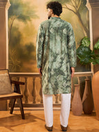 Men Green Silk Blend Batik Embroidered Straight Kurta with Trouser-MKSET1464