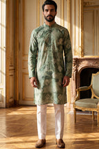 Green Silk Blend Embroidered Straight Kurta MKU1464