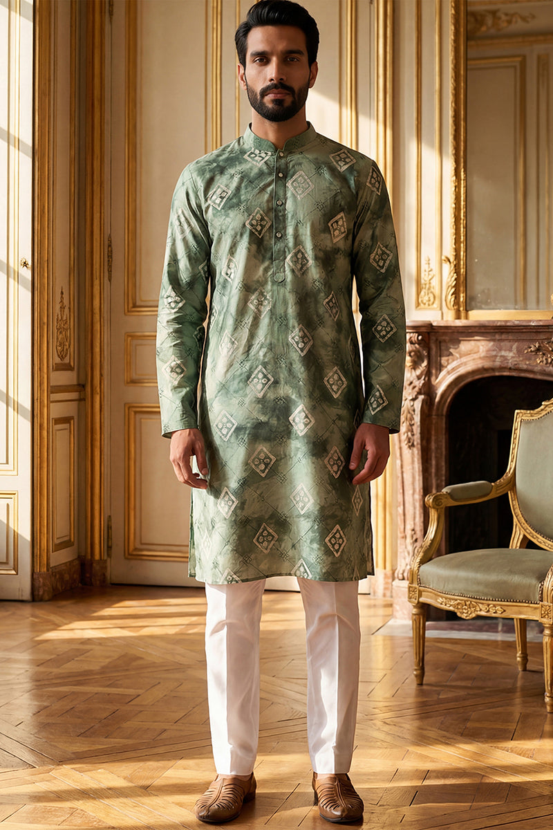 Green Silk Blend Embroidered Straight Kurta MKU1464