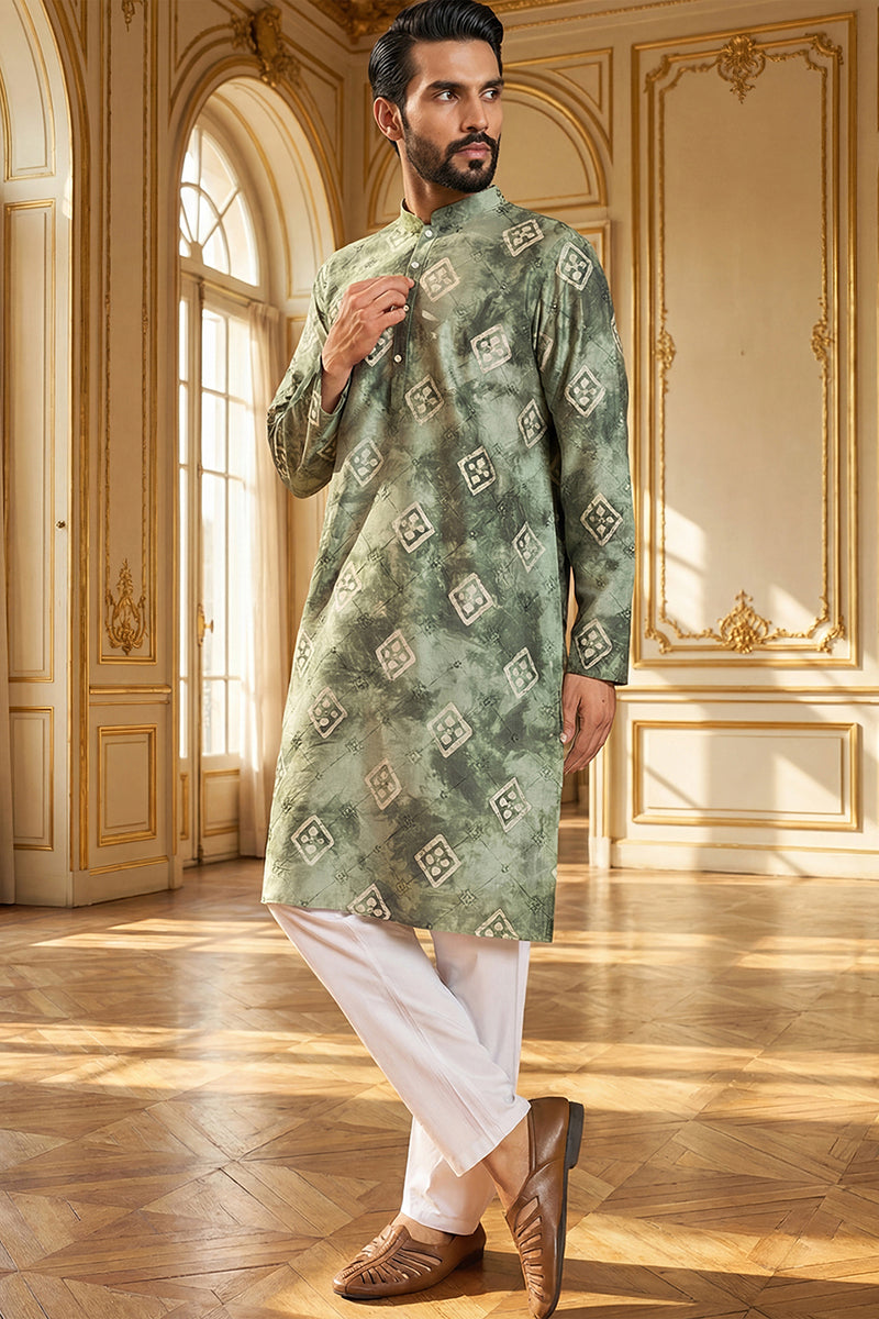 Green Silk Blend Embroidered Straight Kurta MKU1464
