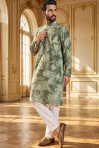 Green Silk Blend Embroidered Straight Kurta MKU1464