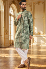 Green Silk Blend Embroidered Straight Kurta MKU1464