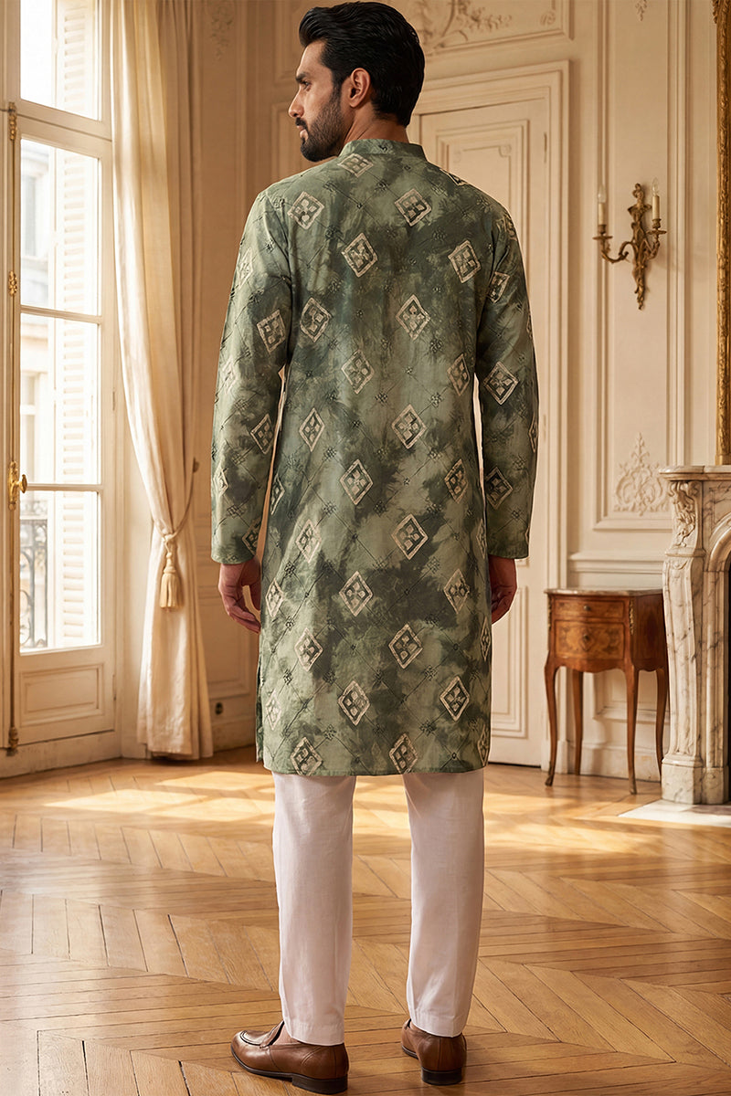 Green Silk Blend Embroidered Straight Kurta MKU1464