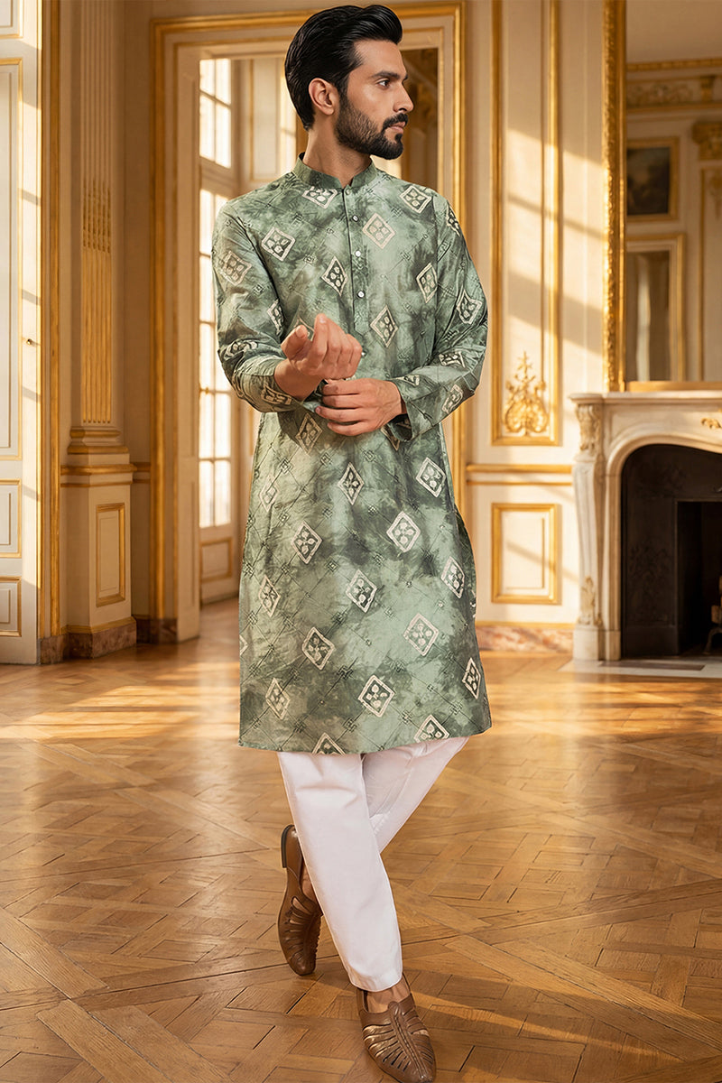 Green Silk Blend Embroidered Straight Kurta MKU1464