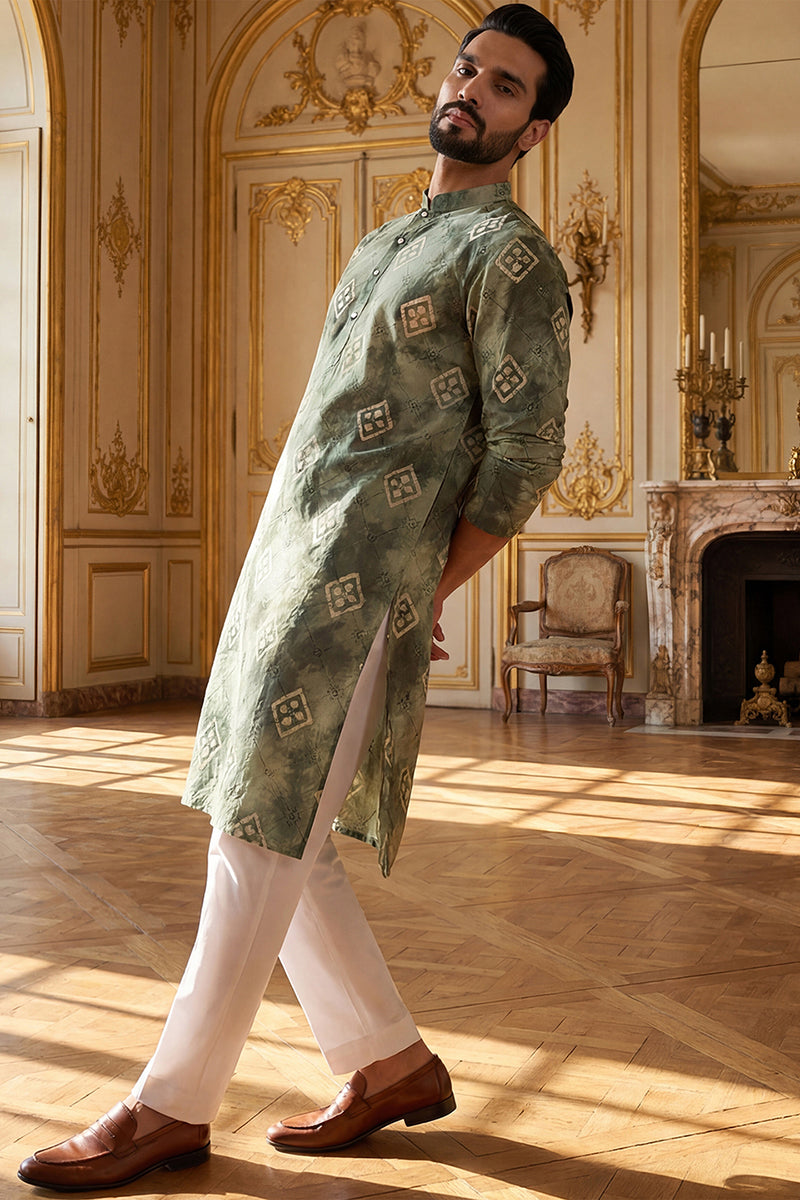 Green Silk Blend Embroidered Straight Kurta MKU1464