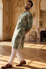 Green Silk Blend Embroidered Straight Kurta MKU1464