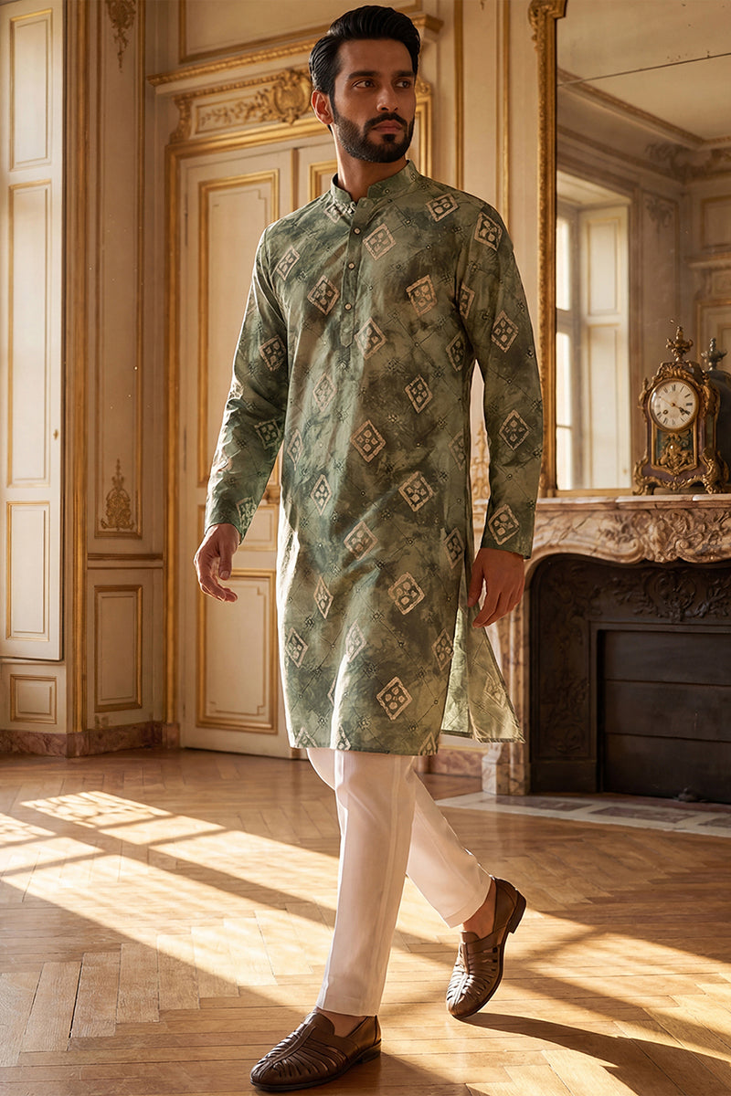 Green Silk Blend Embroidered Straight Kurta MKU1464