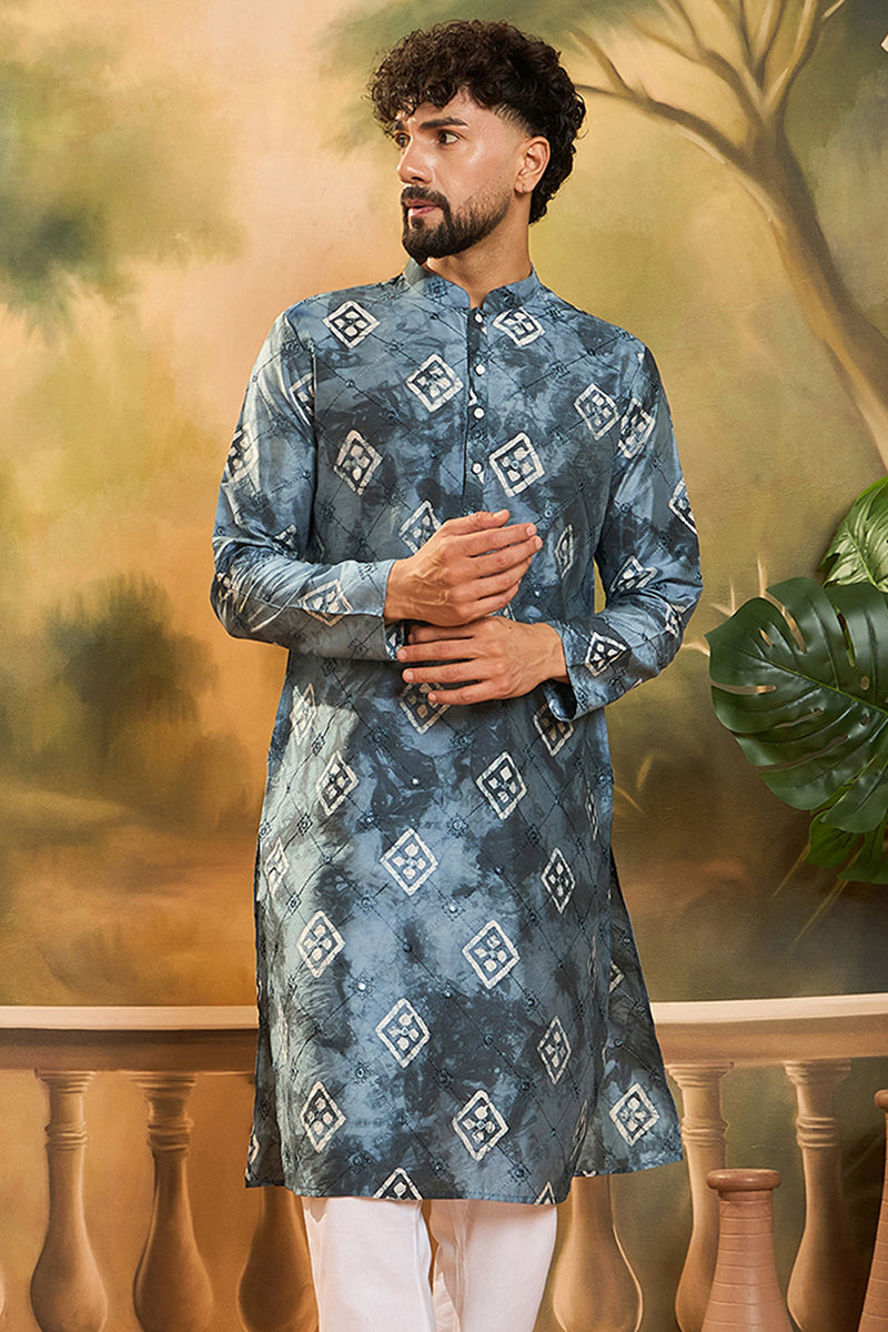 Blue Silk Blend Embroidered Straight Kurta MKU1465