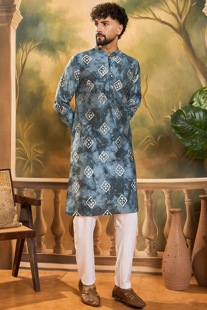 Blue Silk Blend Embroidered Straight Kurta MKU1465
