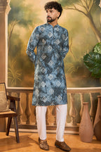 Blue Silk Blend Embroidered Straight Kurta MKU1465