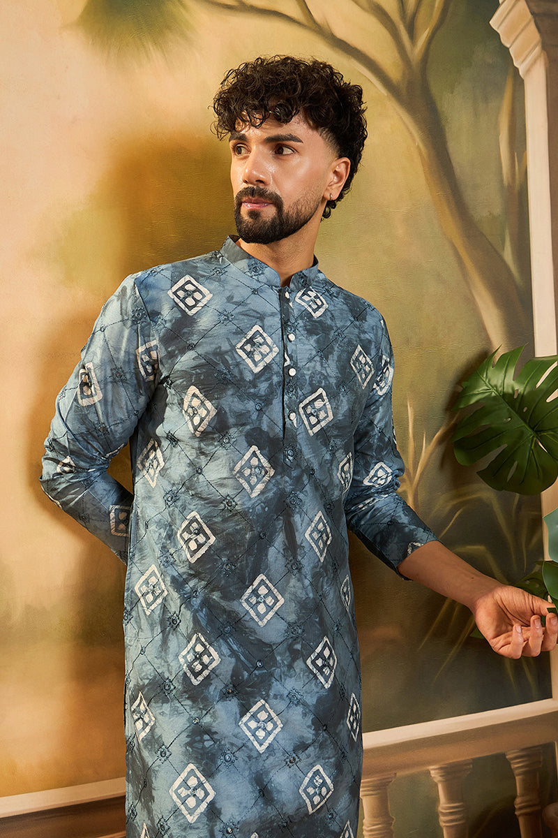 Blue Silk Blend Embroidered Straight Kurta MKU1465