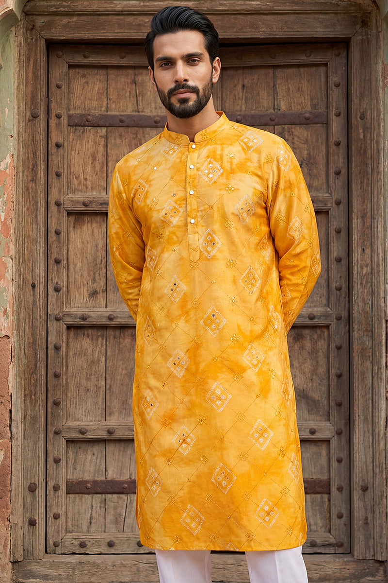 Yellow Silk Blend Embroidered Straight Kurta MKU1466