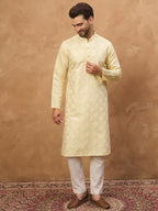 Men Yellow Silk Blend Solid Embroidered Straight Kurta-MKU1467
