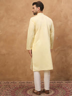 Men Yellow Silk Blend Solid Embroidered Straight Kurta-MKU1467