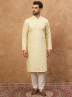 Men Yellow Silk Blend Solid Embroidered Straight Kurta-MKU1467