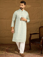 Men Blue Silk Blend Solid Embroidered Straight Kurta-MKU1468