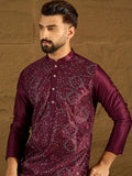 Men Purple Silk Blend Solid Embroidered Straight Kurta-MKU1470