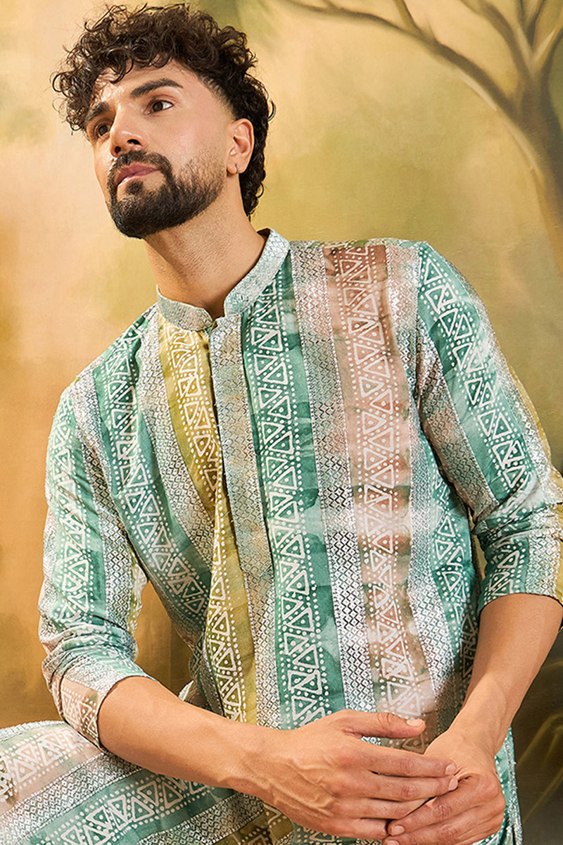 Green Viscose Rayon Batik Printed Straight Kurta MKU1480