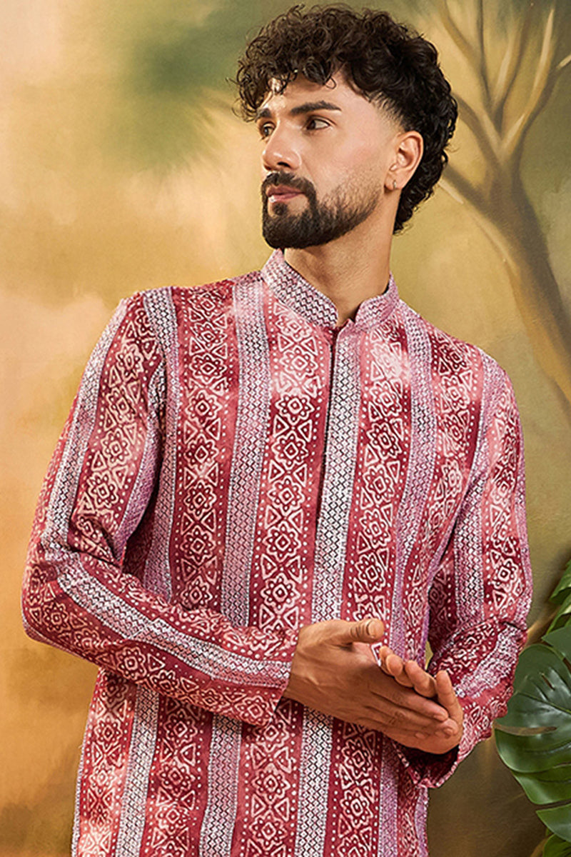 Red Viscose Rayon Batik Printed Straight Kurta MKU1482