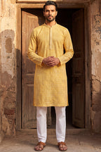 Yellow Viscose Rayon Shibori Embroidered Straight Kurta MKU1483