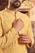 Yellow Viscose Rayon Shibori Embroidered Straight Kurta MKU1483
